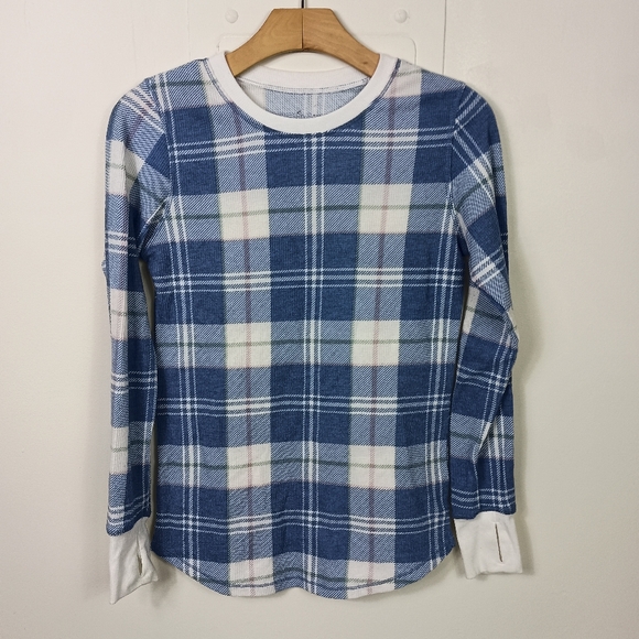 Cuddle Duds Cozy Stretch Thermal Top XS Blue Plaid LS Waffle Knit Thumbholes - Picture 1 of 6
